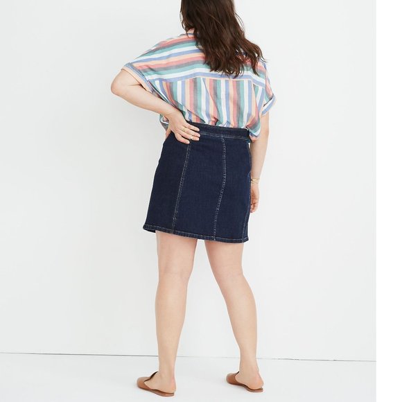 Stretch denim a-line mini skirt button-front - Picture 3 of 5